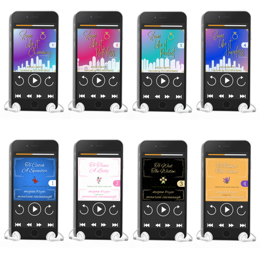 Multiple smartphones displaying audiobook covers