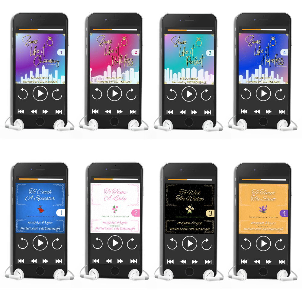 Multiple smartphones displaying audiobook covers